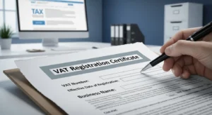 Infográfico sobre quando registrar VAT Reino Unido, mostrando limiares de faturamento e benefícios do registro para empresas. Guia completo.