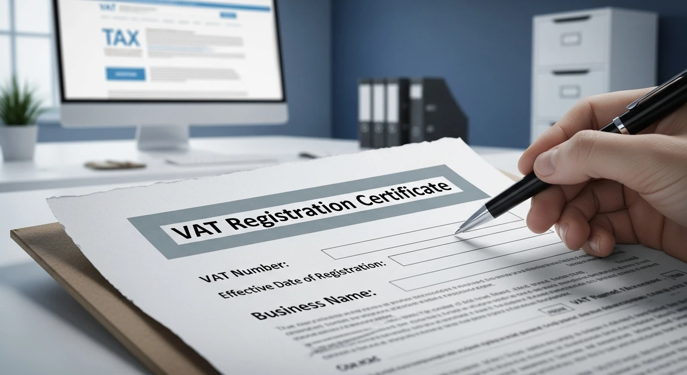 Infográfico sobre quando registrar VAT Reino Unido, mostrando limiares de faturamento e benefícios do registro para empresas. Guia completo.