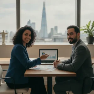 Profissional, contador brasileiro em Londres, auxiliando com documentos e finanças no ambiente empresarial britânico.